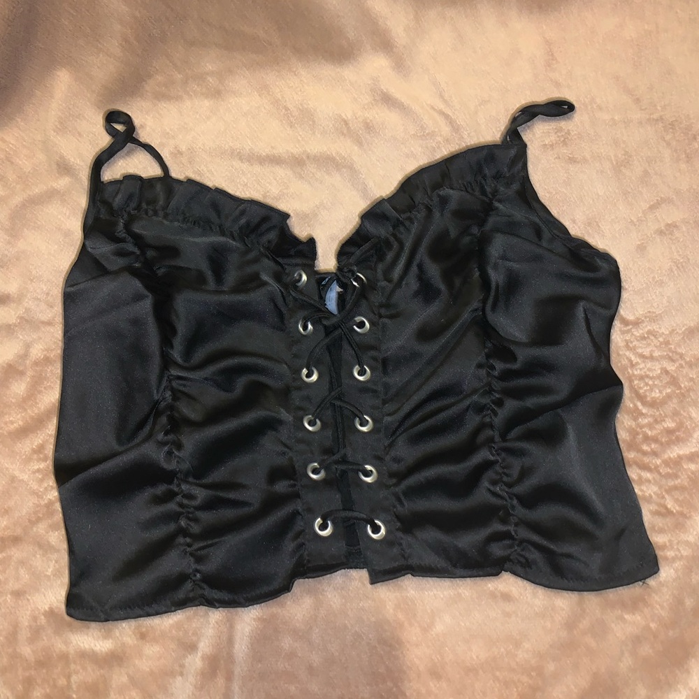 Black Lace up Corset crop top Cider Size Large